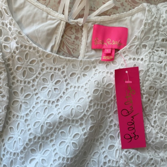 Lilly Pulitzer Primm Dress Resort White Petite Sand Dollar Eyelet Size Large - Picture 6 of 10